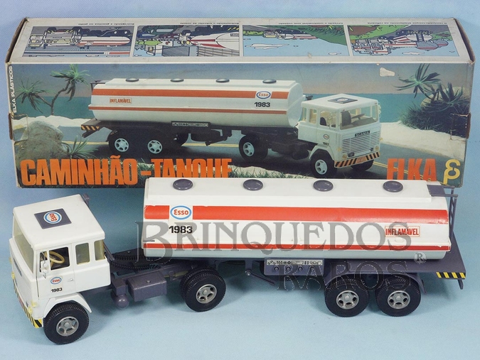 Brinquedo antigo Cavalo Mecânico Scania Vabis LK141 com carreta Tanque Esso 56,00 cm de comprimento Perfeito estado Completo e 100% original Chassi cinza Década de 1980