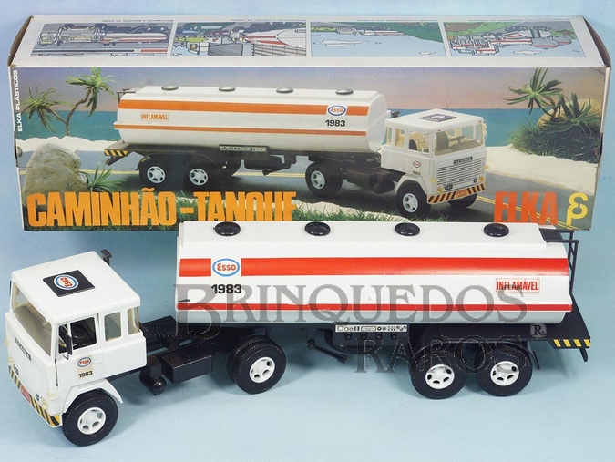 Brinquedo antigo Cavalo Mecânico Scania Vabis LK141 com carreta Tanque Esso 56,00 cm de comprimento Perfeito estado Completo e 100% original Chassi preto Década de 1980