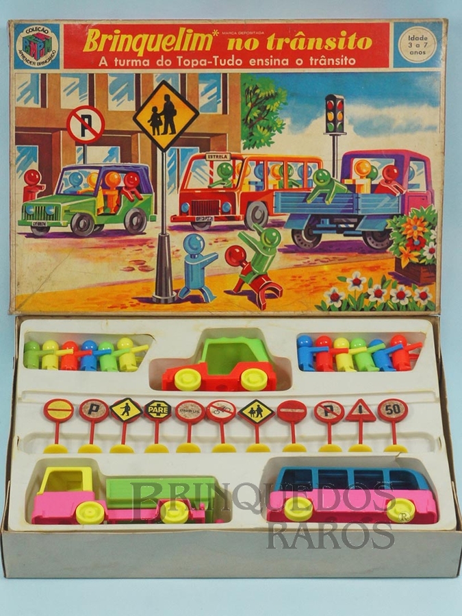 Brinquedo antigo Conjunto Brinquelim no Trânsito Coleção Aprender Brincando Completo Ano 1973 
