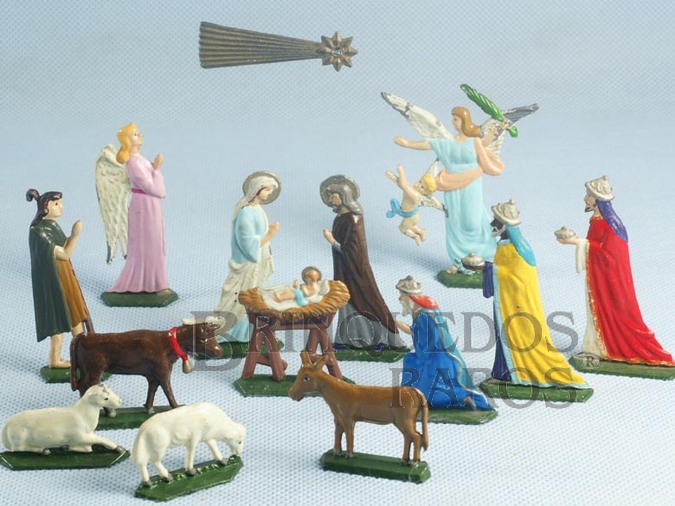 Brinquedo antigo Presépio com 14 peças Semi-Flat forma Schneider Década de 1950