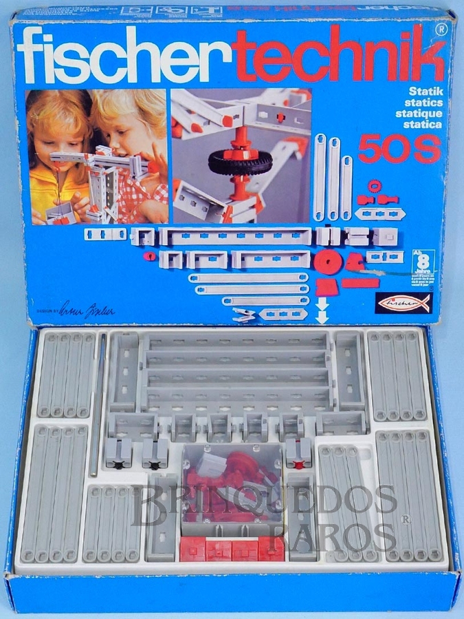 Brinquedo antigo Conjunto de Montar Fischer Technik número 50S Década de 1970