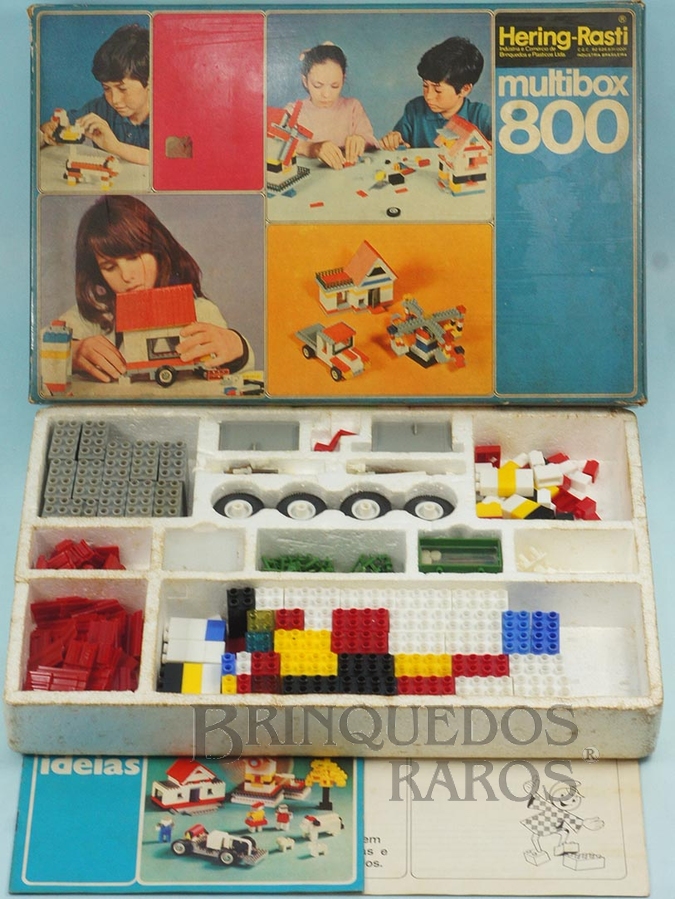Brinquedo antigo Conjunto de montar Multibox 800 com 404 peças Rodas etc Década de 1970