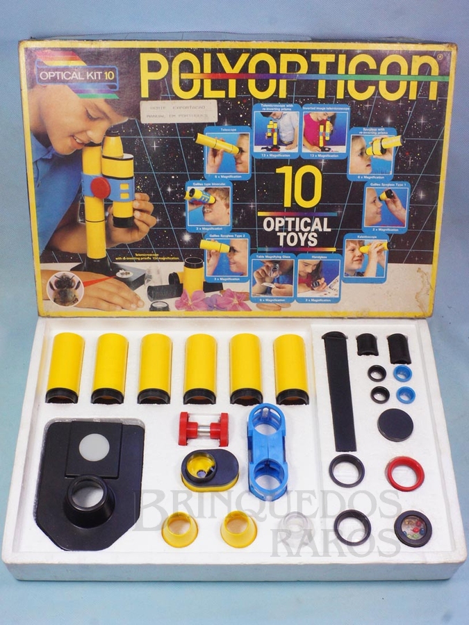 Brinquedo antigo Conjunto de Partes Ópticas Poliopticon Completo perfeito estado Série Exportação Manual em português Década de 1980