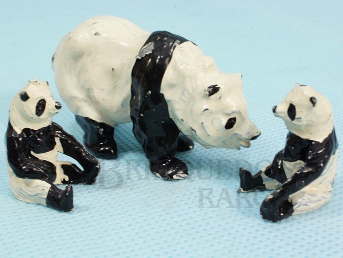 Brinquedo antigo Conjunto de três Ursos Panda Zoo Série Década de 1950