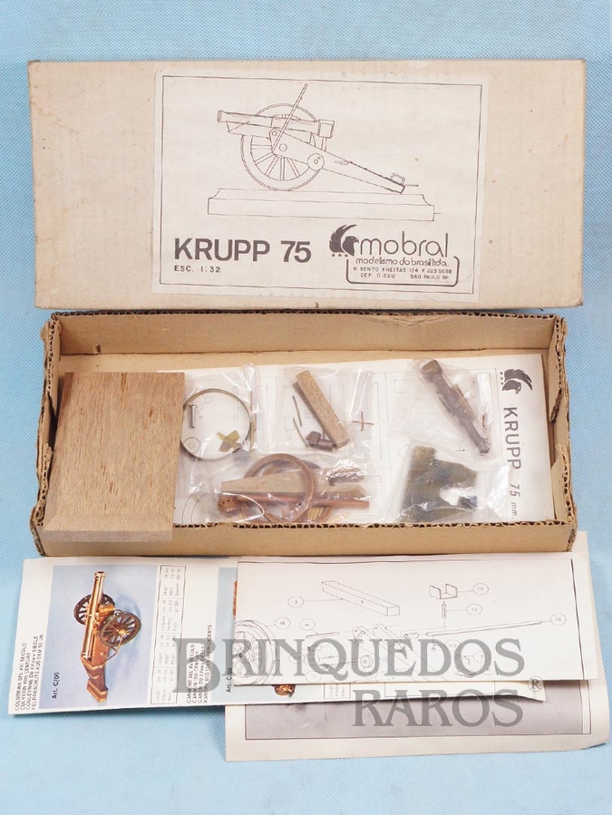 Brinquedo antigo Conjunto para montar um Canhão Krupp 75 mm de madeira e metal com 12,00 cm de comprimento Cópia Artezania Latina Década de 1970