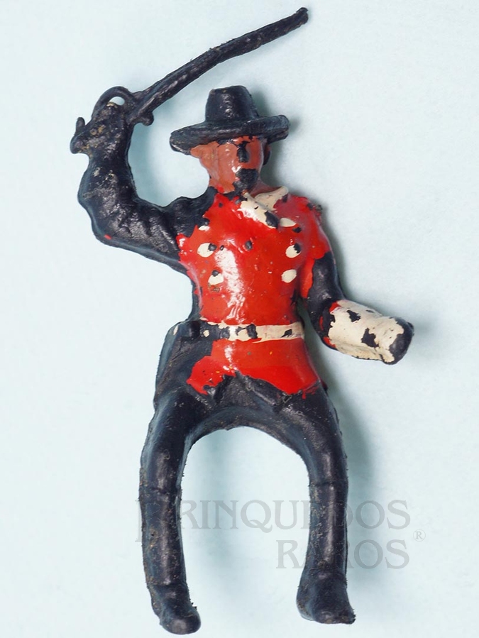 Brinquedo antigo Coronel da Sétima Cavalaria montado a cavalo com sabre Plástico preto pintado Década de 1960