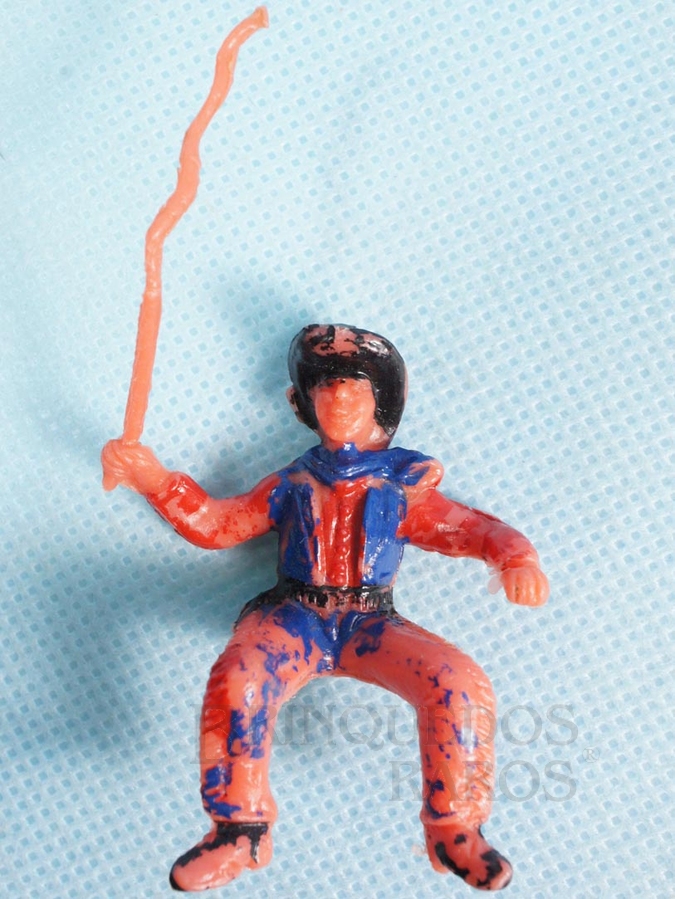 Brinquedo antigo Cowboy com chicote Gulliver para carroças de madeira