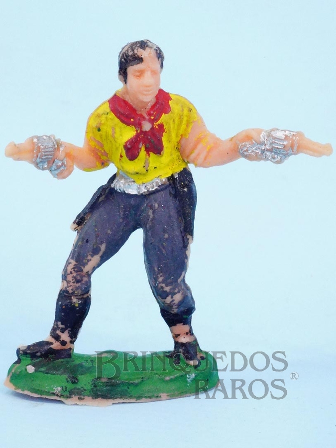 Brinquedo antigo Cowboy de pé com dois revolveres Cowboy Pistoleiro Casablanca numerado 14 Década de 1960
