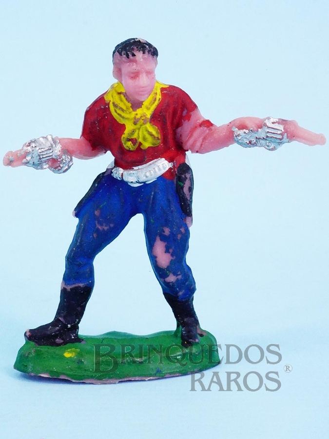Brinquedo antigo Cowboy de pé com dois revolveres Cowboy Pistoleiro Casablanca numerado 14 Década de 1960 RESERVED***MM***