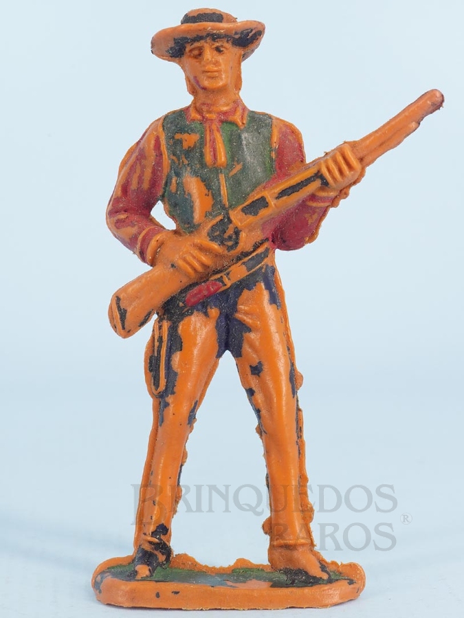 Brinquedo antigo Cowboy de pé com rifle Personagem Adans Cartwright Série Fazendo Chaparral Gulliver Década de 1970
