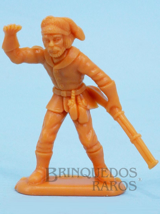 Brinquedo antigo Cowboy Minerador de pé com rifle de plástico beje 4,00 cm de altura Série Mini Forte Apache Mini Figuras Atlantic Década de 1990