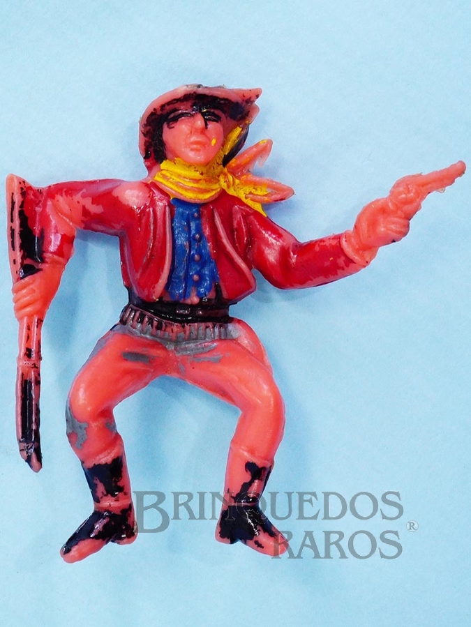 Brinquedo antigo Cowboy sentado com rifle e revolver para carroça Casablanca numerado 128 Década de 1970