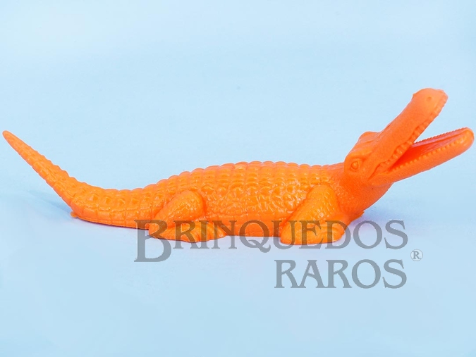 Brinquedo antigo Crocodilo de plástico laranja Série Zoológico Década de 1970