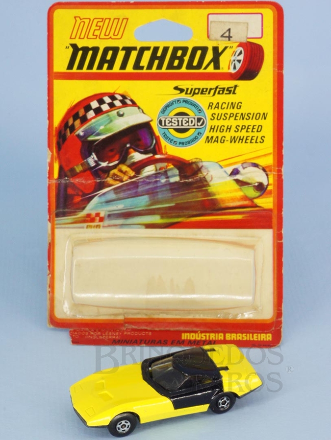 Brinquedo antigo Dodge Charger MK III Superfast amarelo com teto preto acompanha Blister original aberto Brazilian Matchbox Roly Toys 1970