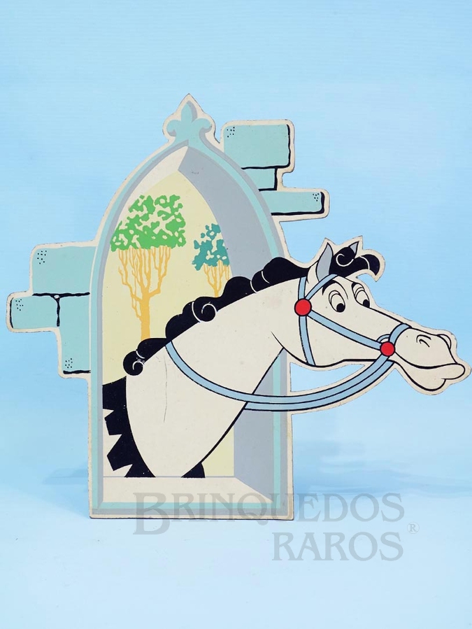 Brinquedo antigo Enfeite de parede Personagem Cavalo Sampson da História A Bela Adormecida com 12,00 cm de altura impressão manual em Duratex sob Licença Walt Disney Década de 1960