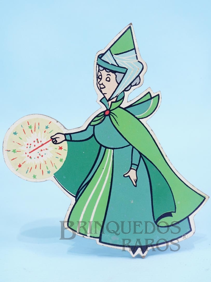 Brinquedo antigo Enfeite de parede Personagem Fada Madrinha Fauna da História A Bela Adormecida com 12,00 cm de altura impressão manual em Duratex sob Licença Walt Disney Década de 1960