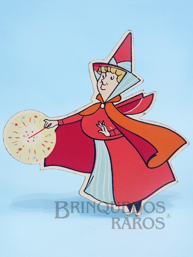 Brinquedo antigo Enfeite de parede Personagem Fada Madrinha Flora da História A Bela Adormecida com 12,00 cm de altura impressão manual em Duratex sob Licença Walt Disney Década de 1960