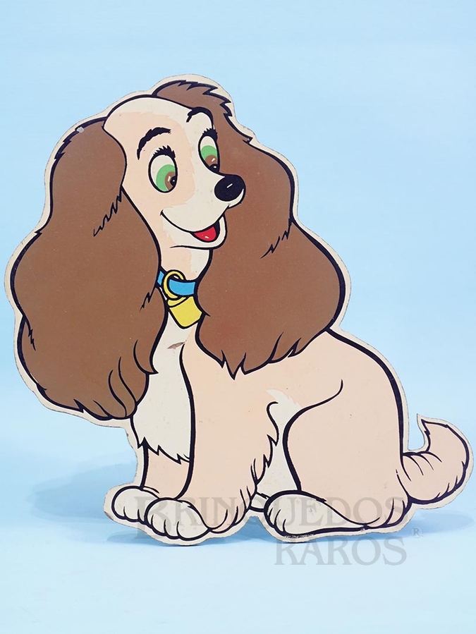 Brinquedo antigo Enfeite de parede Personagem Lady do Filme a Dama e o Vagabundo com 19,00 cm de altura impressão manual em Duratex sob Licença Walt Disney Década de 1960