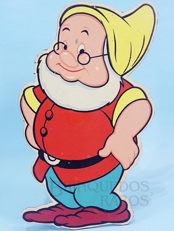 Brinquedo antigo Enfeite de parede Personagem Mestre da História Branca de Neve com 19,00 cm de altura impressão manual em Duratex sob Licença Walt Disney Década de 1960