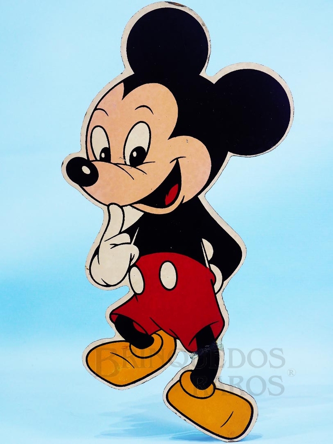 Brinquedo antigo Enfeite de parede Personagem Mickey com 27,00 cm de altura impressão manual em Duratex sob Licença Walt Disney Década de 1960