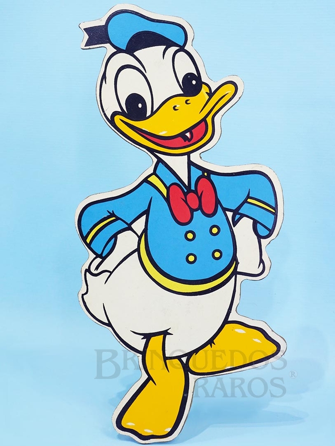 Brinquedo antigo Enfeite de parede Personagem Pato Donald com 29,00 cm de altura impressão manual em Duratex sob Licença Walt Disney Década de 1960