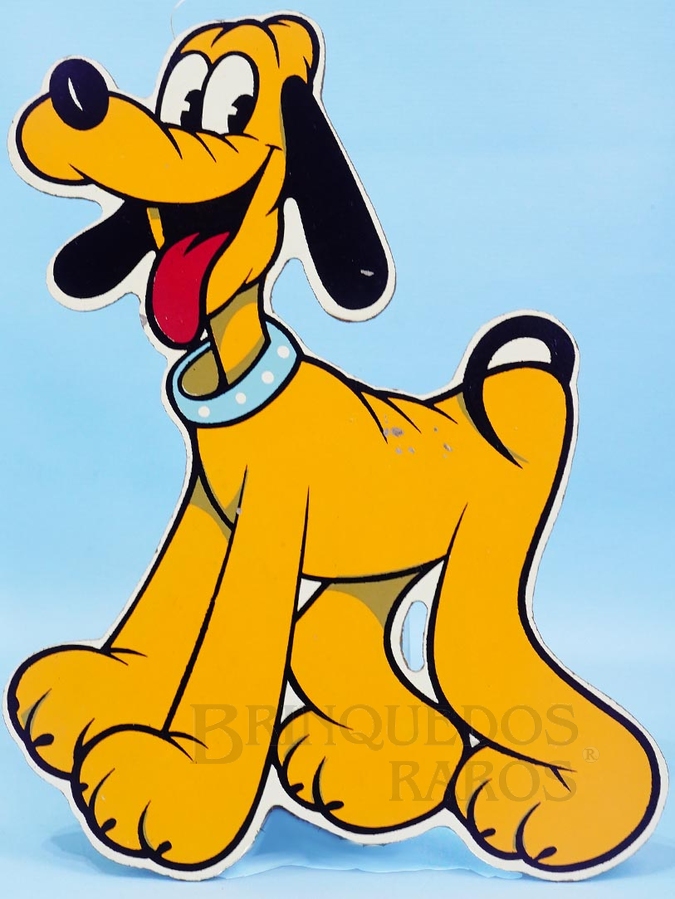Brinquedo antigo Enfeite de parede Personagem Pluto com 26,00 cm de altura impressão manual em Duratex sob Licença Walt Disney Década de 1960