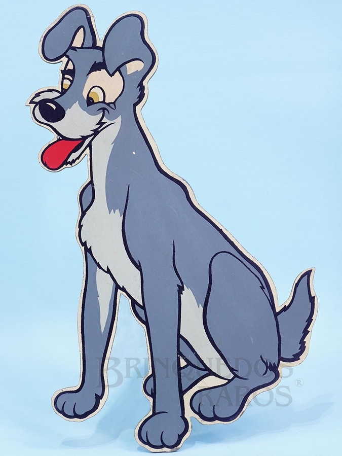 Brinquedo antigo Enfeite de parede Personagem Tramp do Filme a Dama e o Vagabundo com 27,00 cm de altura impressão manual em Duratex sob Licença Walt Disney Década de 1960