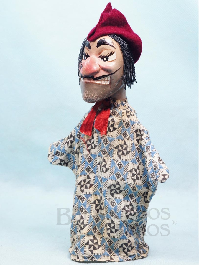 Brinquedo antigo Fantoche Capitão Gancho da História Peter Pan 22,00 cm de altura Cabeça de massa Walt Disney Década de 1950