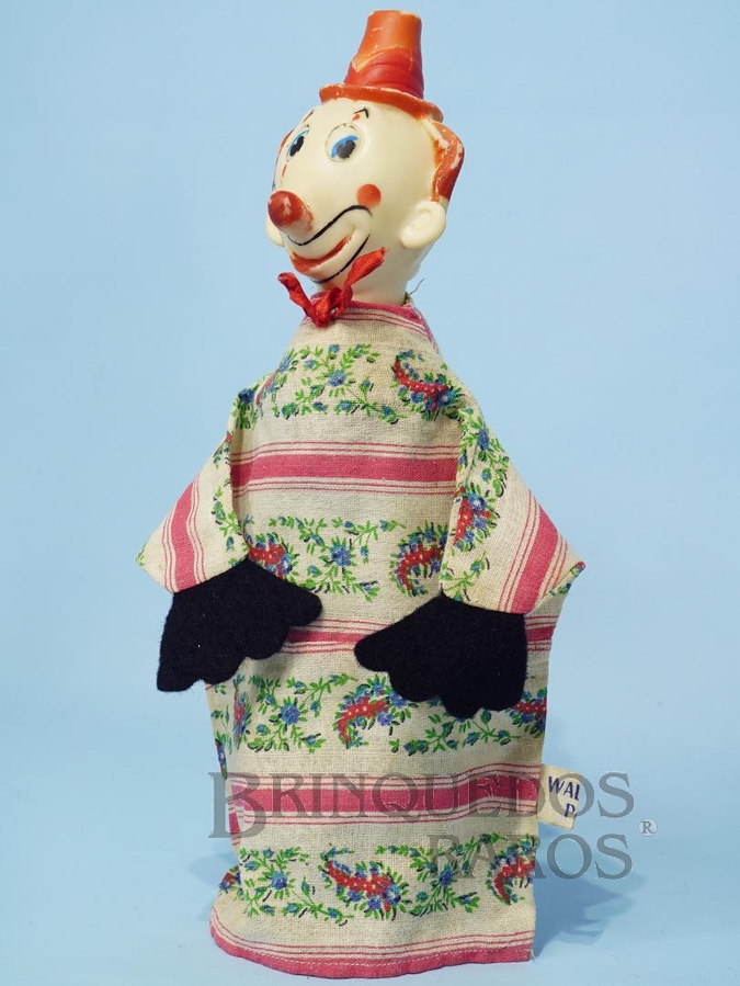 Brinquedo antigo Fantoche Palhaço 22,00 cm de altura Cabeça de vinil Etiqueta Walt Disney Patent Ano 1956