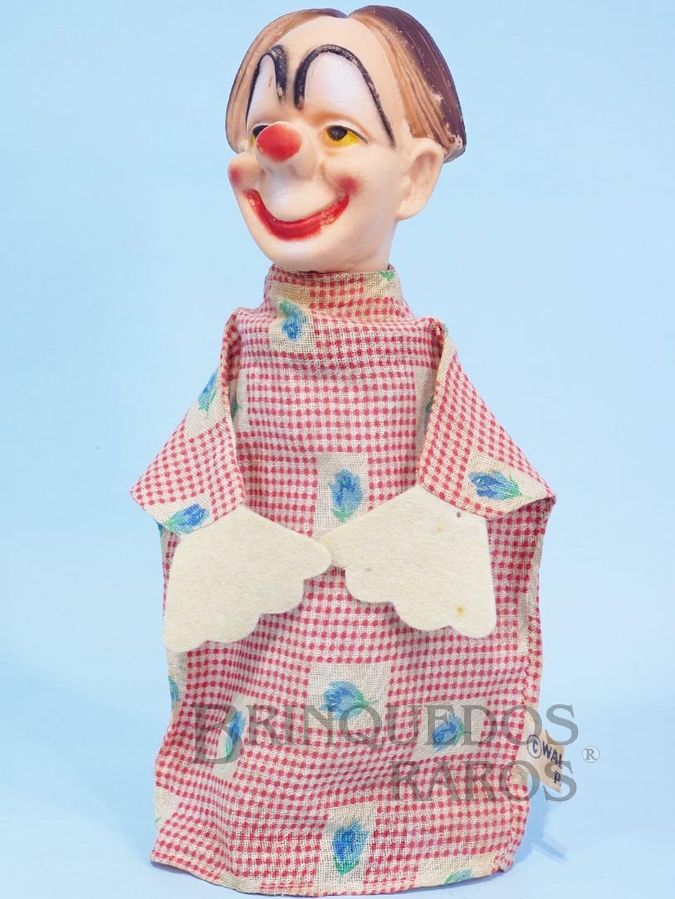 Brinquedo antigo Fantoche Palhaço 22,00 cm de altura Cabeça de vinil Etiqueta Walt Disney Patent Ano 1956