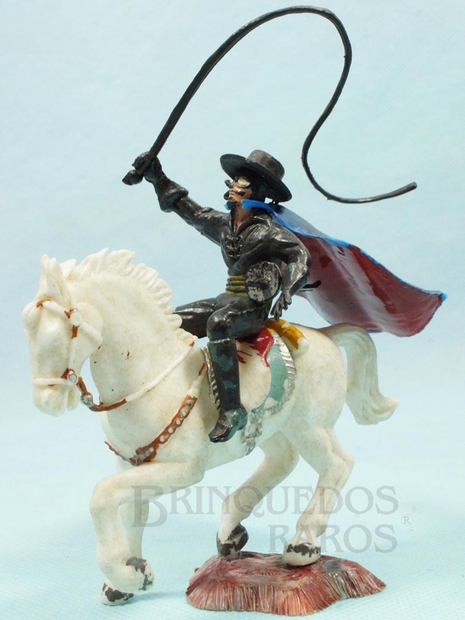 Brinquedo antigo Figura completa do Zorro com cavalo branco Série Heróis Perfeito estado 100% original Década de 1970