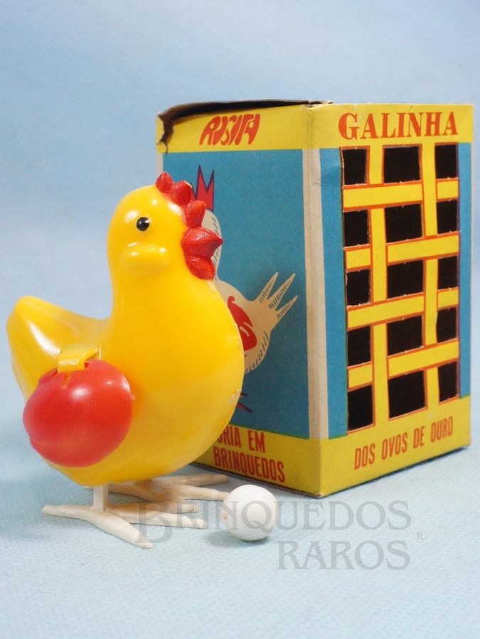 Brinquedo antigo Galinha dos ovos de ouro 8,50 cm de altura Década de 1960