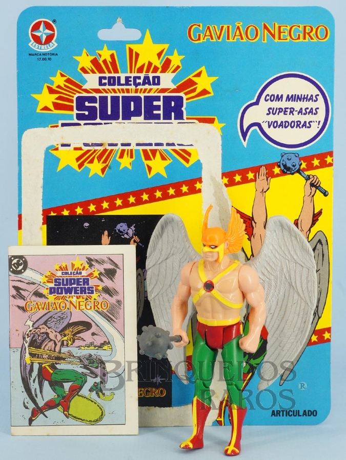 Brinquedo antigo Boneco do Gavião Negro articulado completo Coleção Super Powers perfeito estado 100% original completo com Clava Cartela e Mini Comic Ano 1987