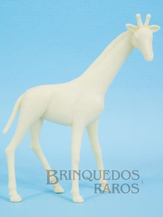 Brinquedo antigo Girafa de plástico branco com cabeça para o lado Série Zoológico Década de 1970
