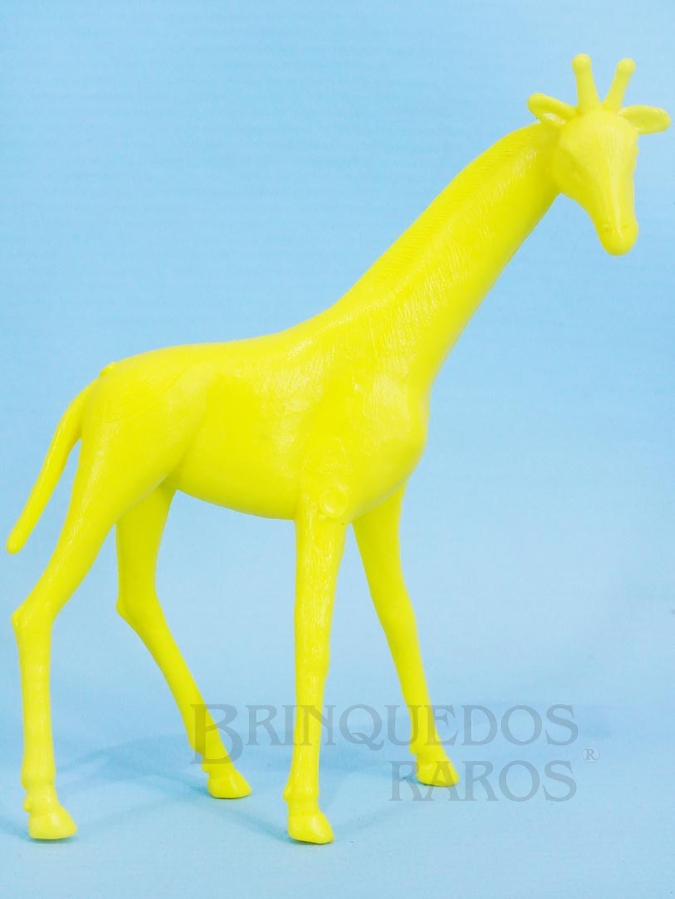 Brinquedo antigo Girafa de plástico amarelo com cabeça para o lado Série Zoológico Década de 1970