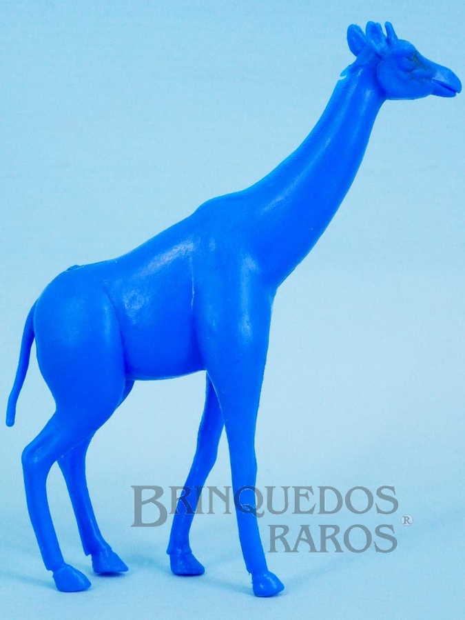 Brinquedo antigo Girafa de plástico azul escuro com cabeça para a frente Série Zoológico Década de 1970