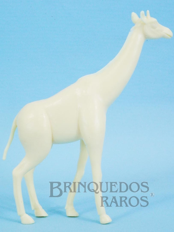 Brinquedo antigo Girafa de plástico branco com cabeça para a frente Série Zoológico Década de 1970