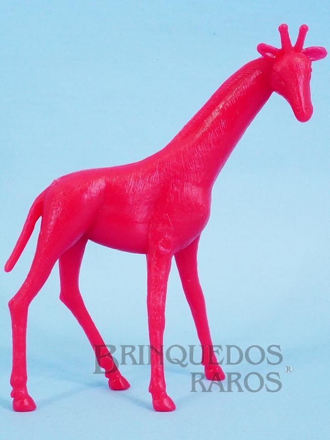 Brinquedo antigo Girafa de plástico vermelho com cabeça para o lado Série Zoológico Década de 1970
