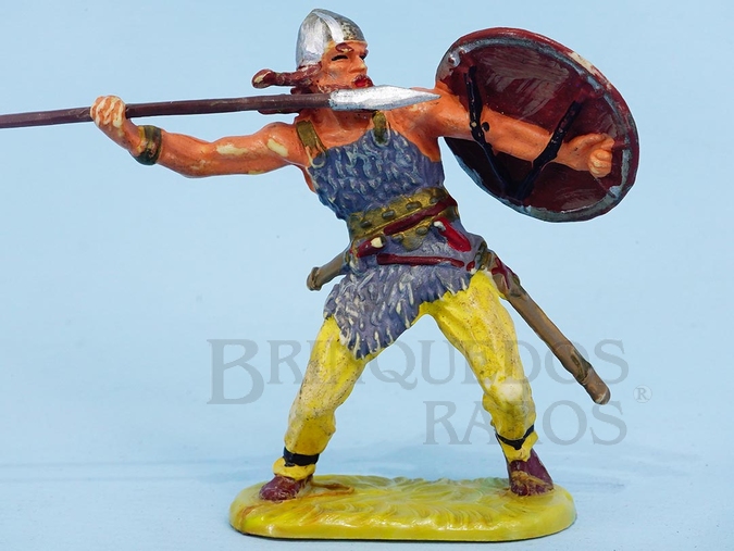 Brinquedo antigo Guerreiro Gaulês com Lança e Escudo Figura Matriz da Série Viking Casablanca pintura original Década de 1990