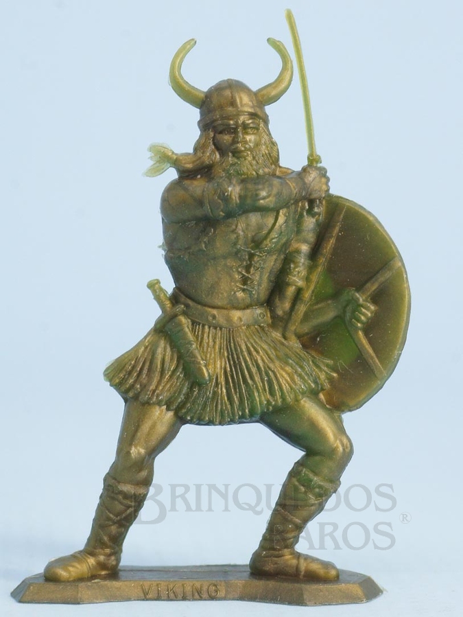 Brinquedo antigo Guerreiro Viking de plástico dourado brinde Sucrilhos Kelloggs Década de 1970