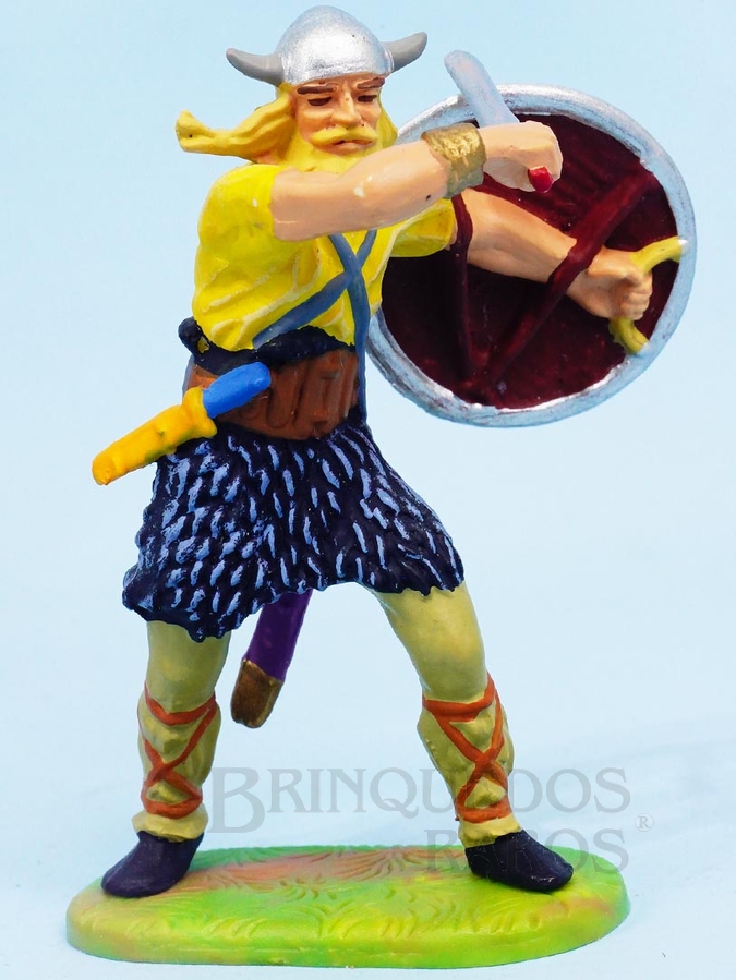 Brinquedo antigo Guerreiro Gaulês com Espada e Escudo Figura Matriz da Série Viking Casablanca pintura original Década de 1990
