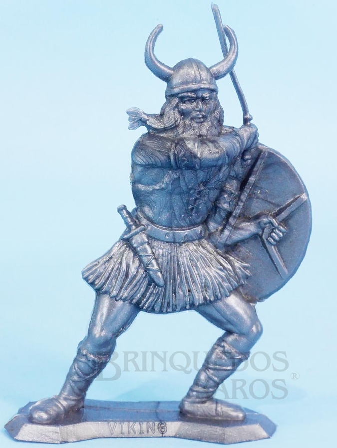 Brinquedo antigo Guerreiro Viking de plástico prateado brinde Sucrilhos Kelloggs Década de 1970