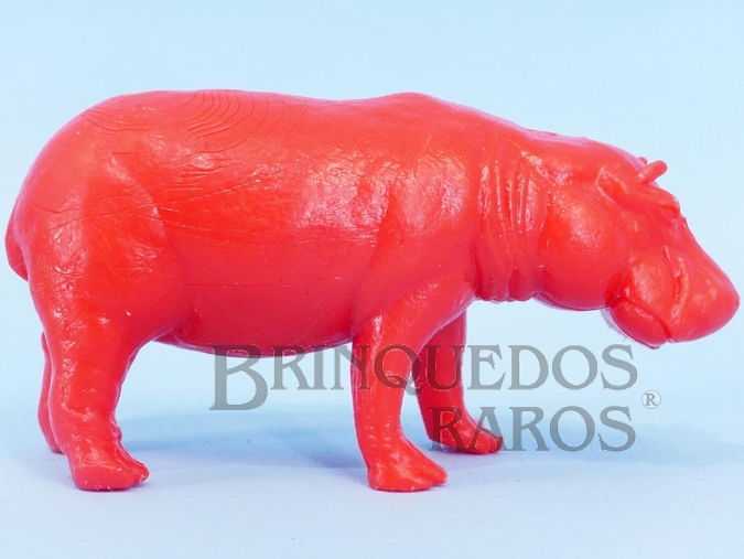Brinquedo antigo Hipopótamo de plástico vermelho Série Zoológico Década de 1970