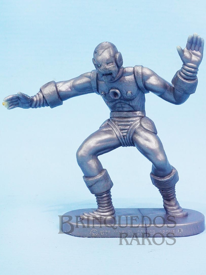 Brinquedo antigo Homem de Ferro de plástico prateado Década de 1980