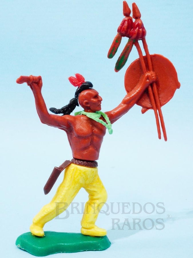 Brinquedo antigo Índio com faca lança e escudo Cópia Britains Swoppet Década de 1980
