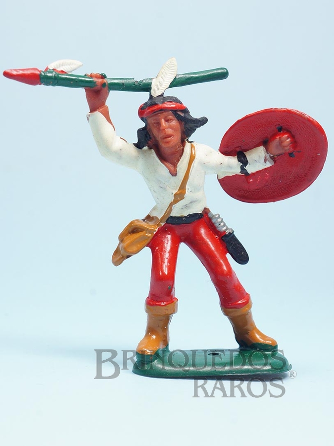 Brinquedo antigo Índio de pé com lança e escudo Série Atlantic Ano 1986
