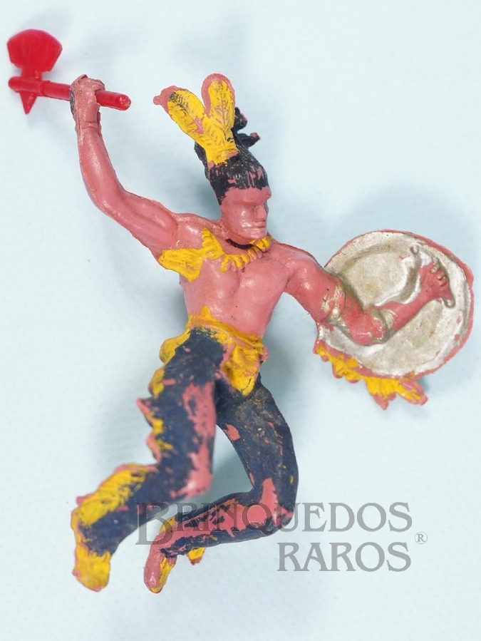 Brinquedo antigo Índio montado a cavalo com Machado e Escudo 100% original item do Conjunto General Custer Década de 1970