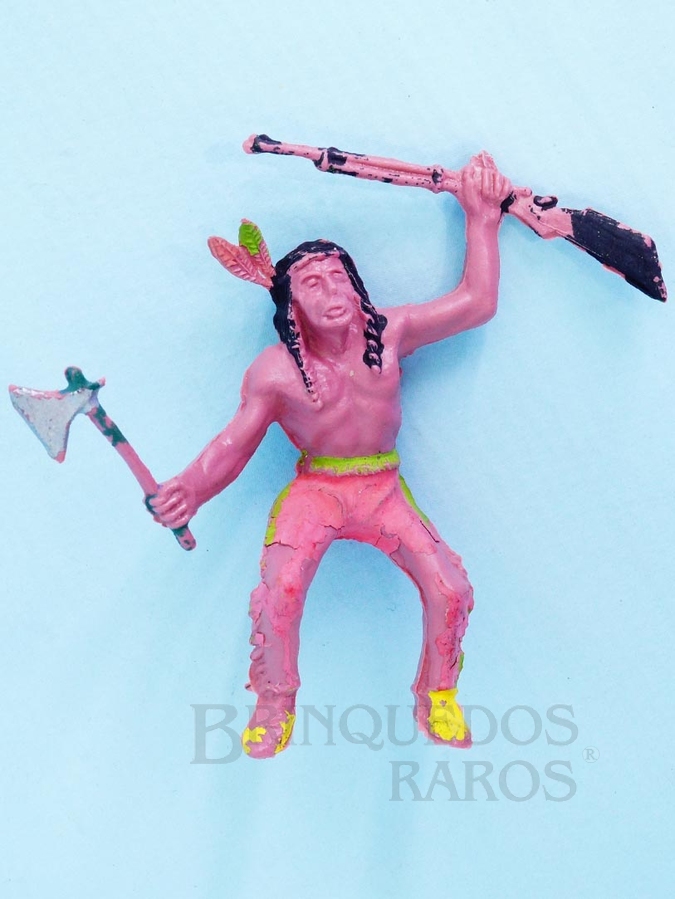 Brinquedo antigo Índio montado a cavalo com rifle e machado Gulliver Numerado 25