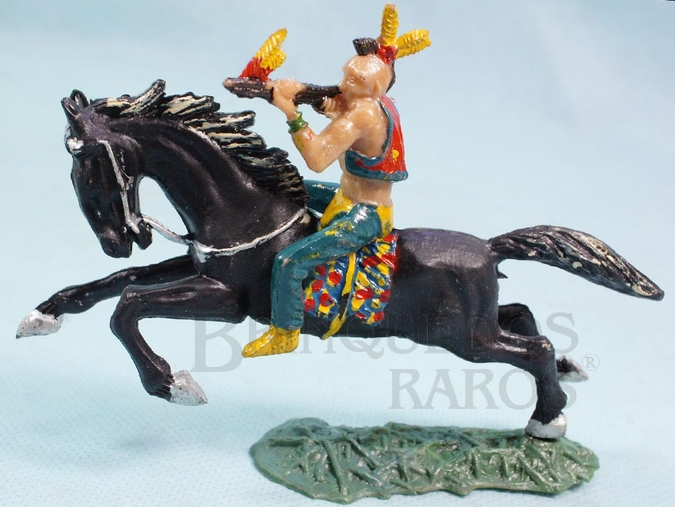 Brinquedo antigo Conjunto Índio montado a cavalo atirando com rifle Índio Renegado numerado 138 com Cavalo índio numerado 157 Conjunto Original Casablanca Série Caravana Ano 1964