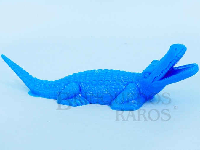 Brinquedo antigo Crocodilo de plástico azul Série Zoológico Década de 1970